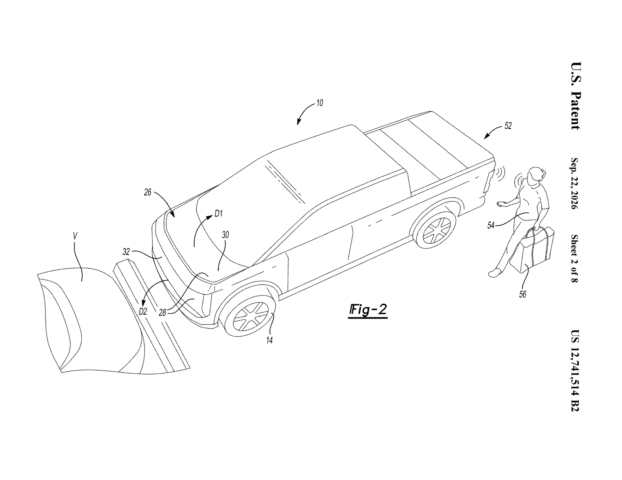 Patent FIG. 2 showing a pickup parked close to another vehicle