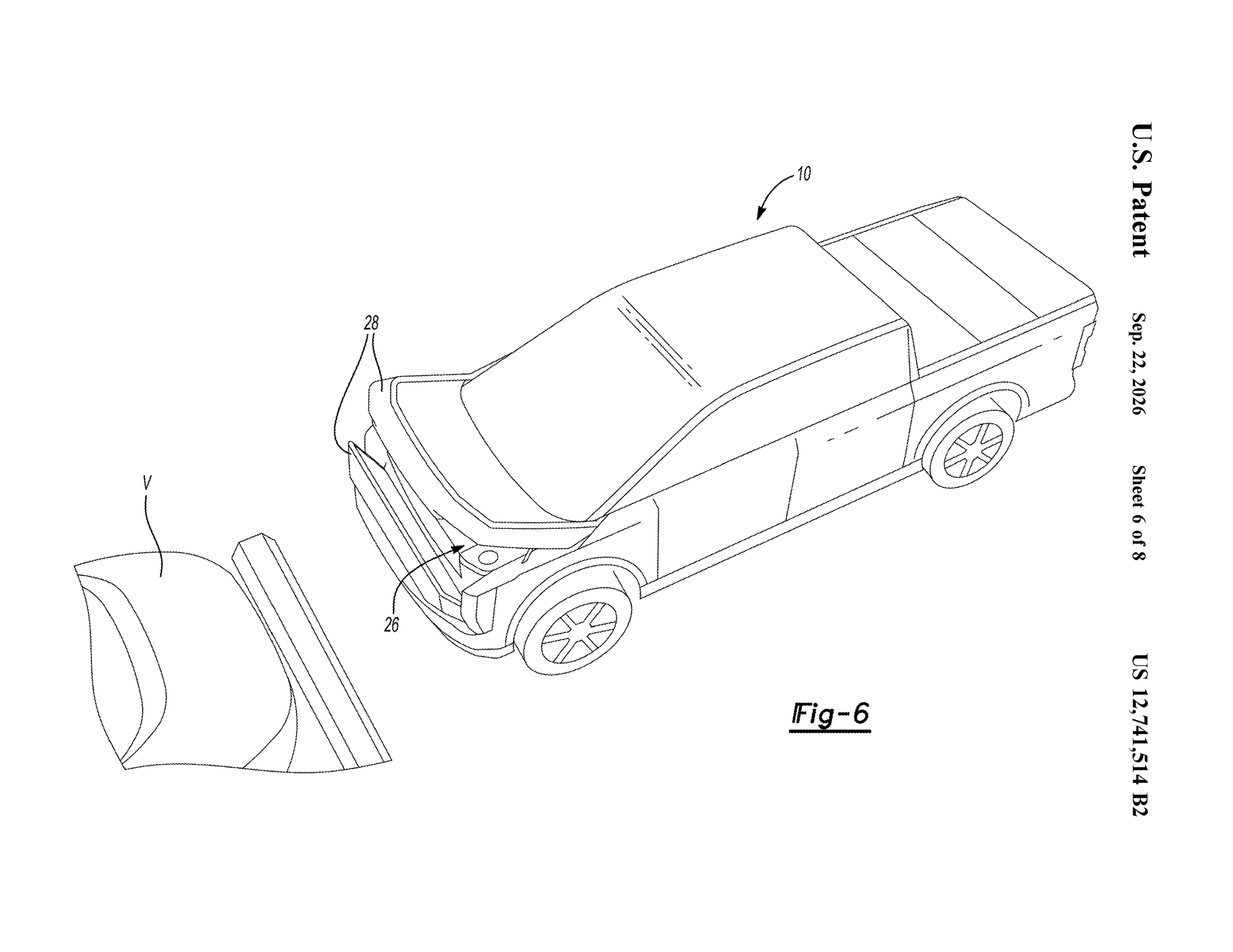 Patent FIG. 6 showing the front trunk closed before the vehicle returns