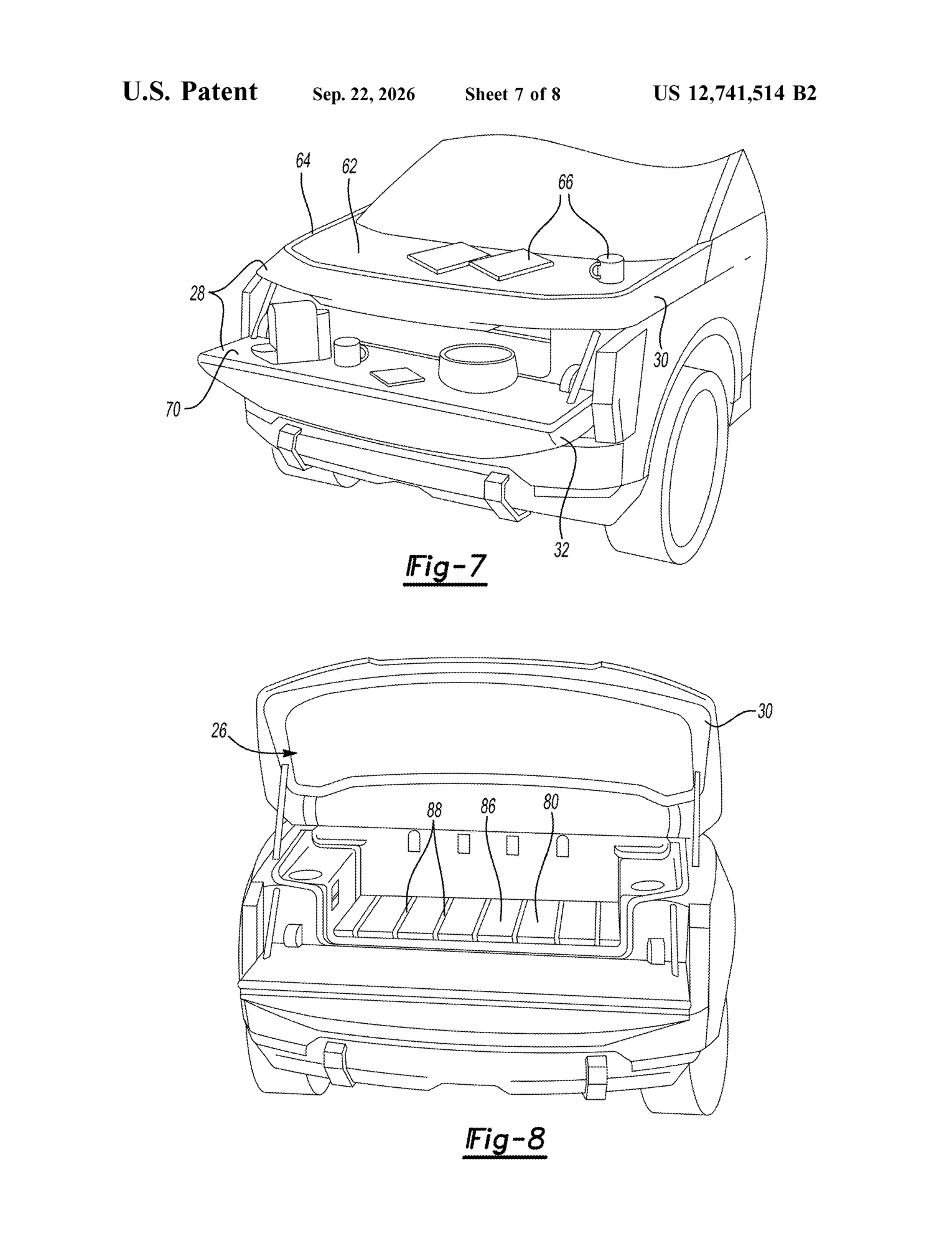 Patent FIG. 7 and FIG. 8 showing the rear cargo compartment