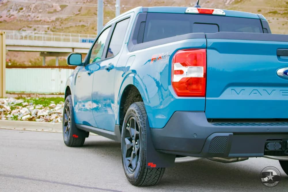 Representative RokBlokz mud flaps installed on a Ford Maverick