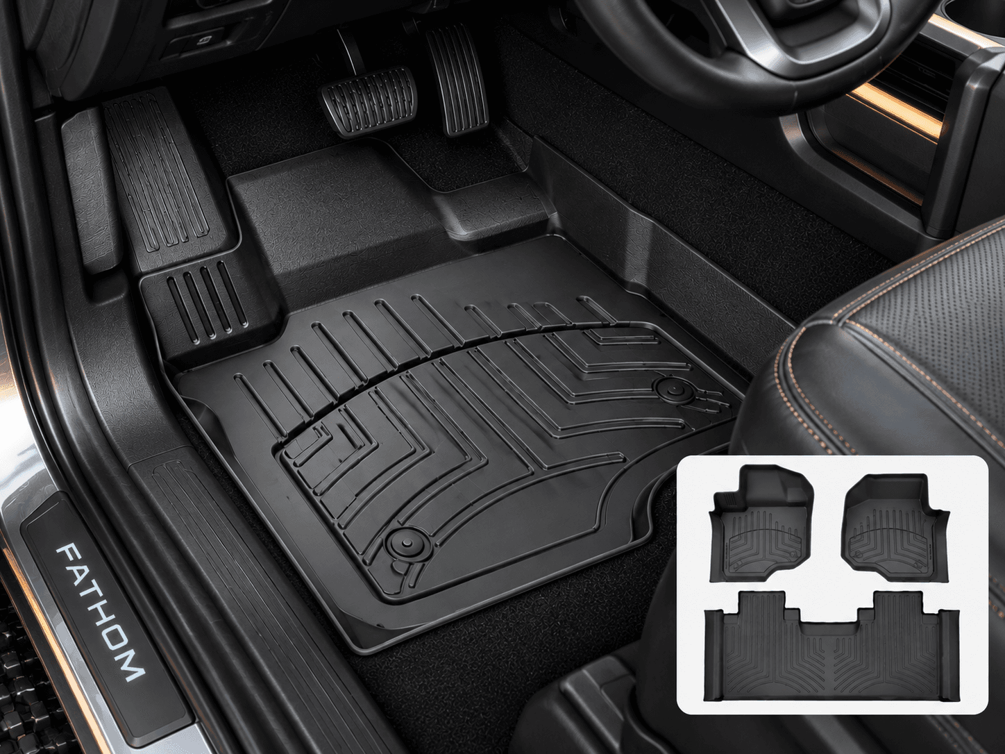 Representative WeatherTech FloorLiner HP set for a Ford truck